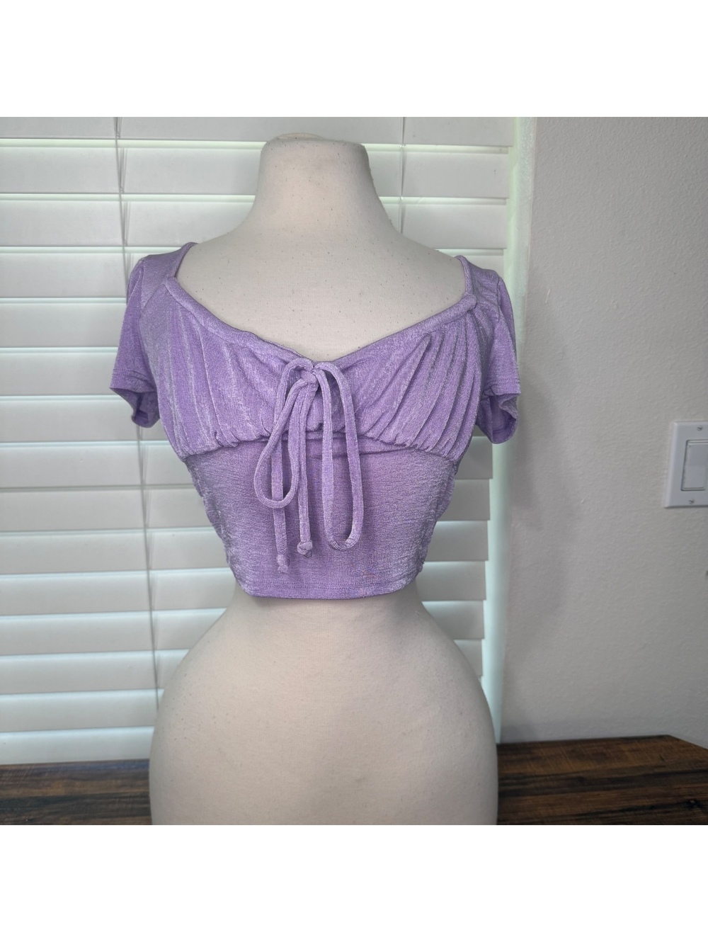 Pie in the Sky Lavender Crop Top with Tie Front Size Small
